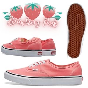 Vans Authentic 🍓 Strawberry Pink Canvas White Black Stripe Women's Skate Shoes